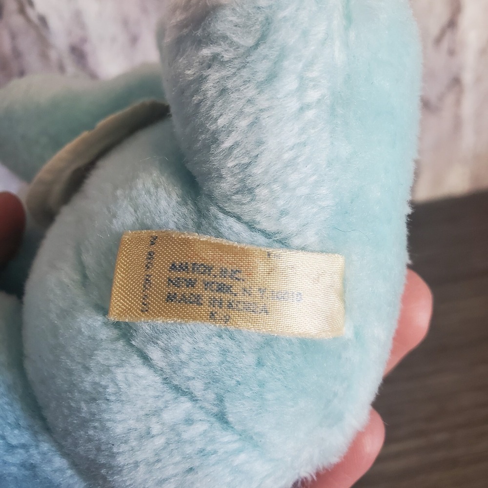 Vintage Amtoy Mini 5" Light Blue Elephant Plush Stuffed Animal With BABY BIB - Picture 6 of 9